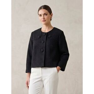 NWOT Tara Ryan Black Textured Cropped Jacket 3/4 Sleeve Button Front Size L